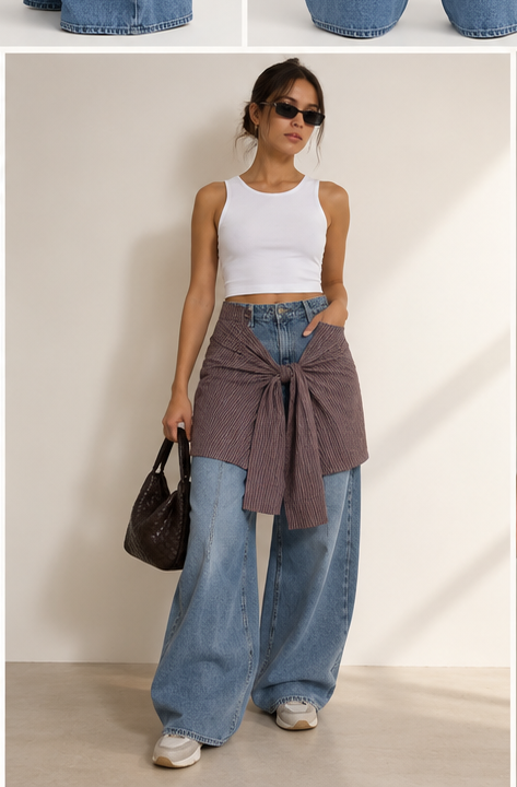 JEANS ONLY BARREL VITA ALTA CON CAMICIA