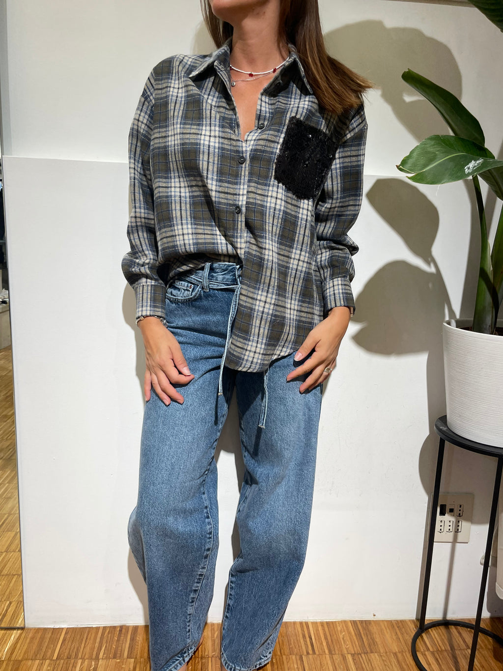 CAMICIA IN CHECK TENSIONE IN CON TASCHINO PAILLETES