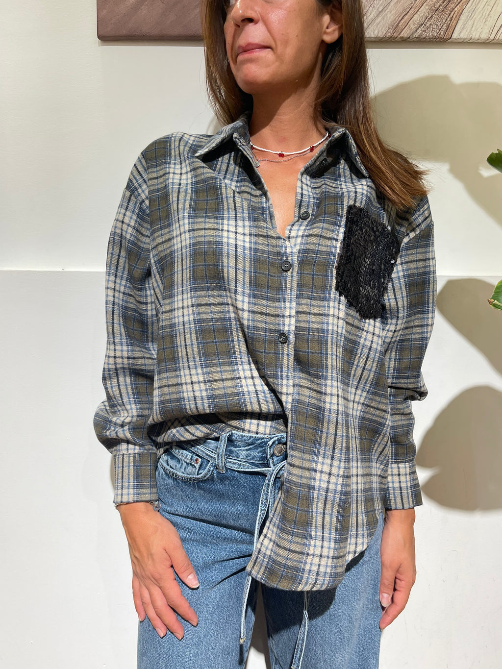 CAMICIA IN CHECK TENSIONE IN CON TASCHINO PAILLETES