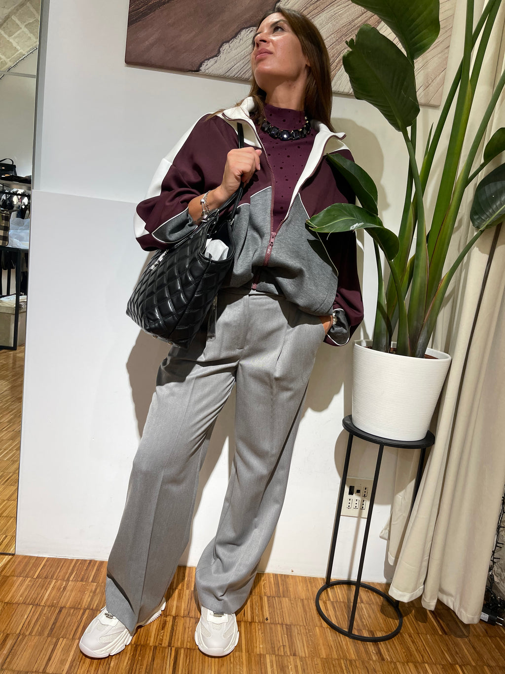 GIACCA BOMBER  IN FELPA FULL ZIP CONTRASTO
