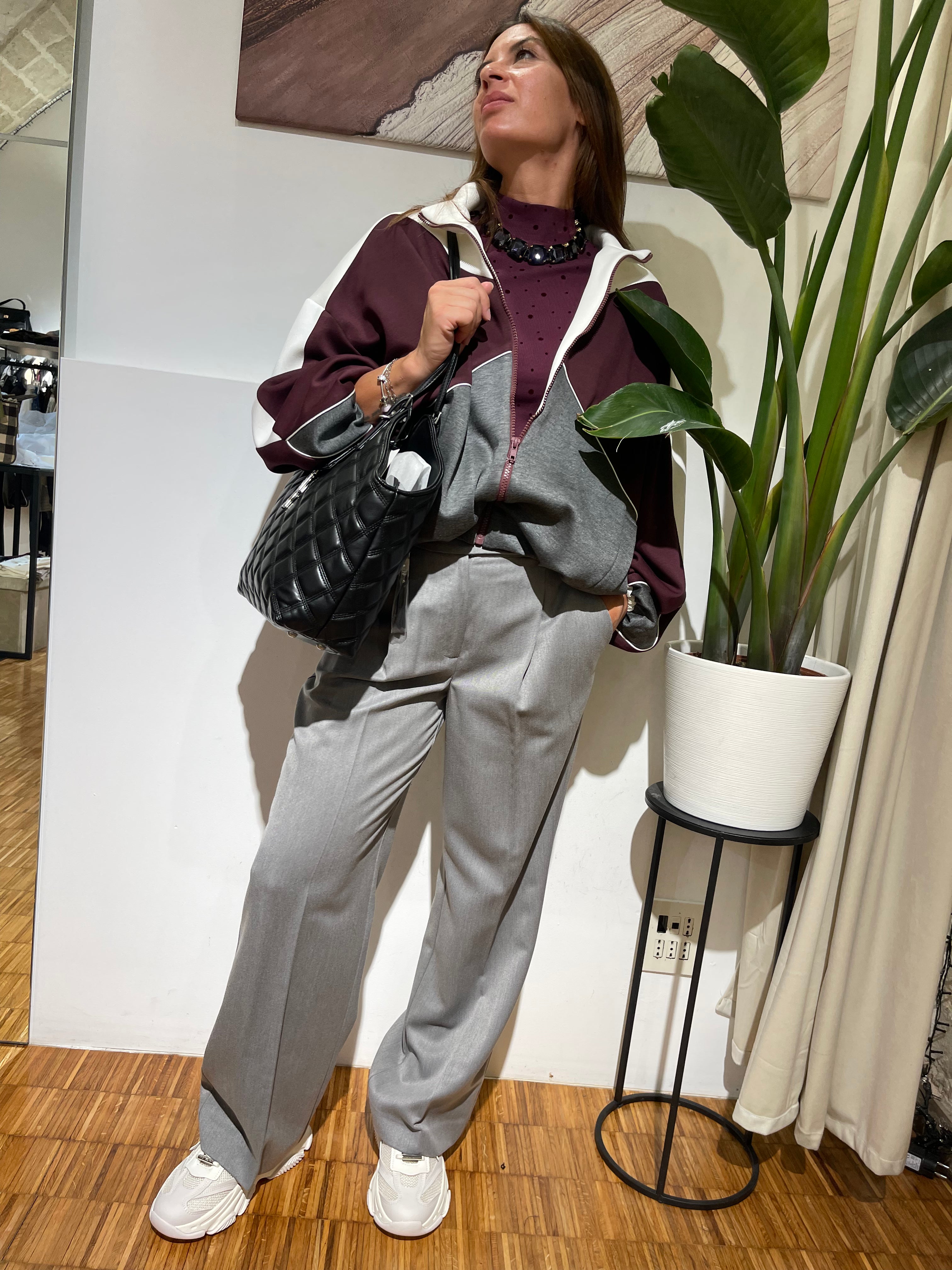 GIACCA BOMBER  IN FELPA FULL ZIP CONTRASTO