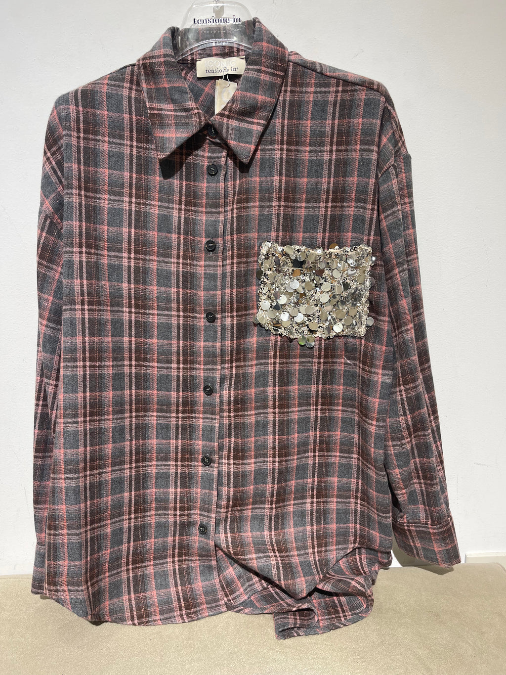 CAMICIA IN CHECK TENSIONE IN CON TASCHINO PAILLETES