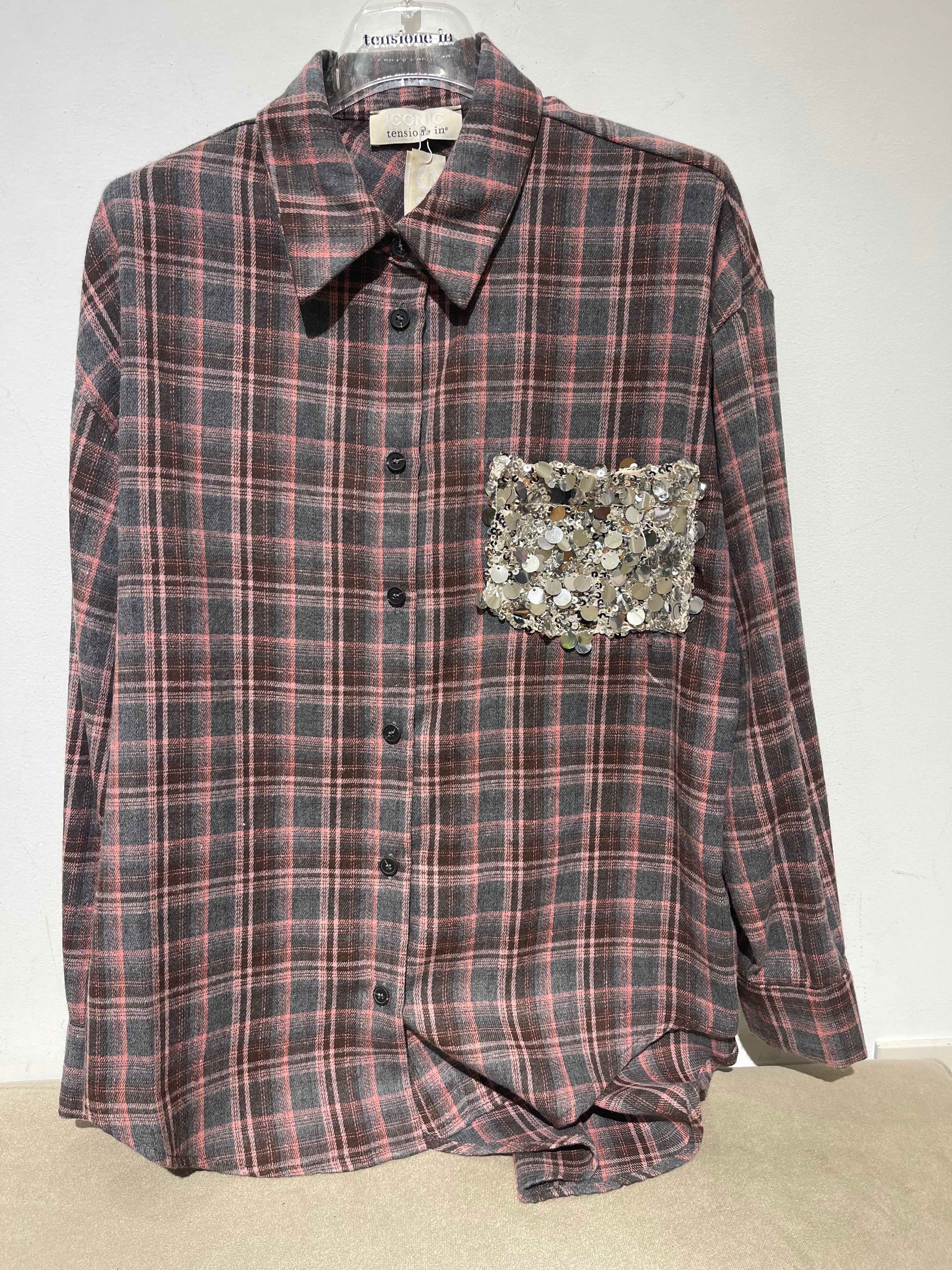 CAMICIA IN CHECK TENSIONE IN CON TASCHINO PAILLETES